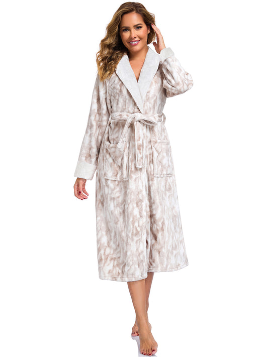 Womens Bathrobe Ladies Fleece Plush Warm Long Robes Fleece Nightgown Sleepwear
