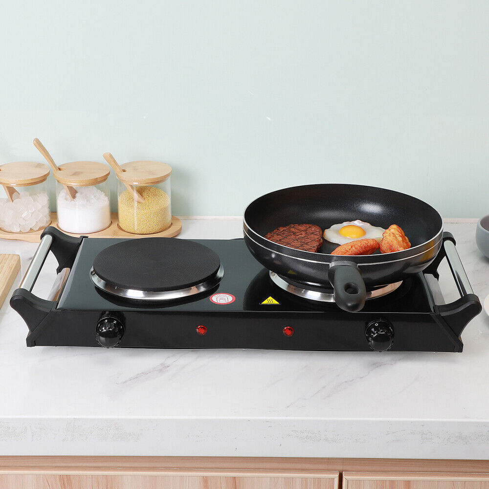 2000W Electric Cooker Double Hob Hot Plate Stove W Handle Table Hob Kitchen